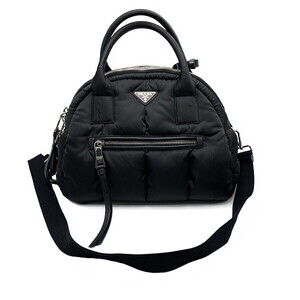 Prada Tessuto Bomber Bag Nylon Calfskin Black